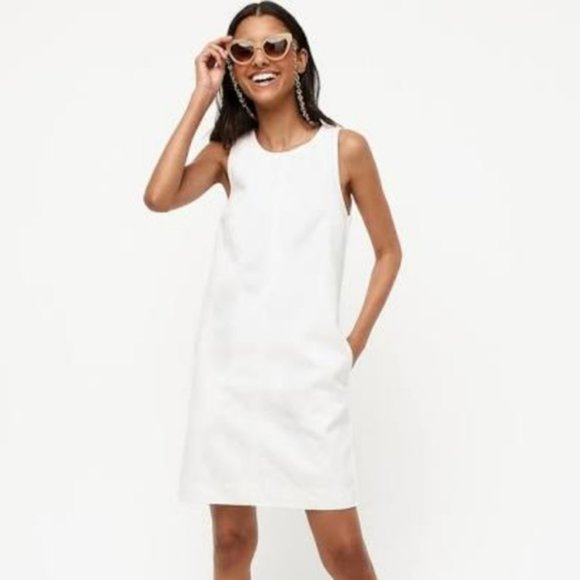 J.CREW Denim Shift Dress in White - NWT - Size 0 - Picture 1 of 8